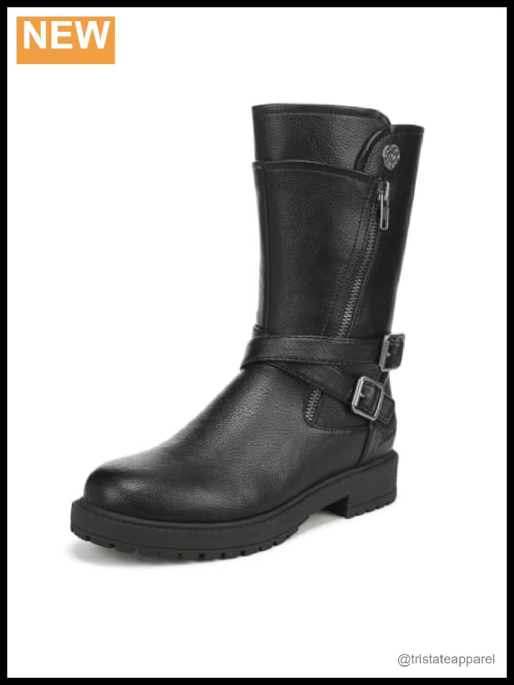 Rugged Tall Moto Boots with Decorative Metal Buckles - Faux Leather